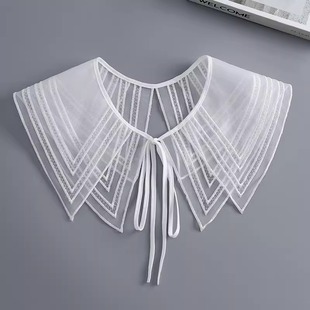 Белый винтажный Hanfu плечо Поддельный Воротник универсальная декоративная полая вышитая внешняя кружевная шаль для женщин
