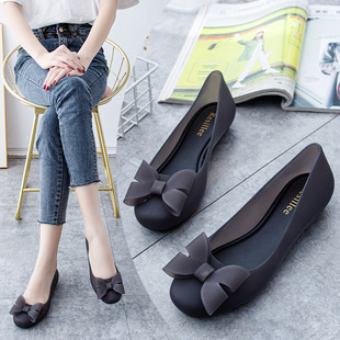 2022 new bow plastic jelly sandals women's thick-soled soft outdoor beach shoes casual low-cut single-layer shoes