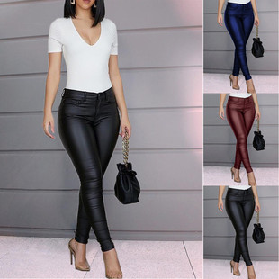 2021 autumn and winter Europe and the United States cross-border Amazon wish trousers new solid color PU leather pants casual sexy leggings