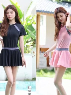 2025 New Stitching Swimsuit Flesh-Covering Slimming Women's Conjoined Student Skirt Swimsuit Conservative Slim-Fit Sexy Wholesale
