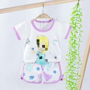Children's foreign trade home wear suit summer short-sleeved shorts breathing cotton thin summer air conditioning clothes boys and girls pajamas