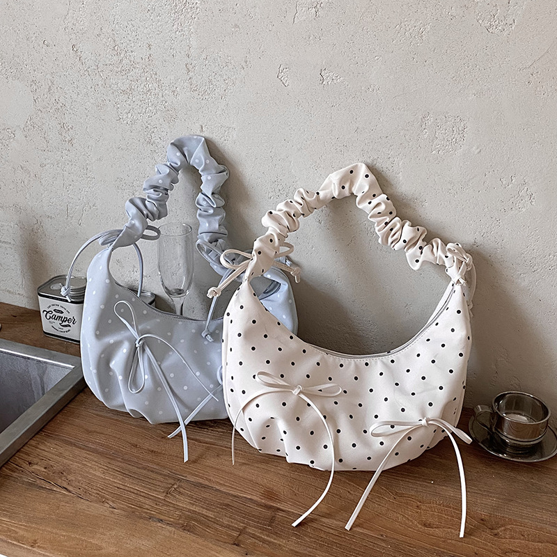 Korean style trendy polka dot bow dumpling bag, new niche design, exquisite handbag, shoulder bag/crossbody bag.