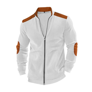 24 Autumn and Winter Cross-border American Casual Men's Jacket Heavy European Cotton and Velvet Color Block Long Sleeve Zipper Cardigan Outer Wear
