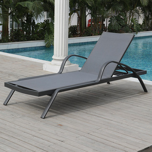 Outdoor recliner beach chair outdoor swimming pool lying bed balcony courtyard leisure aluminum alloy Teslin folding lying bed