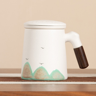 Guochao Ceramic Tea Cup Tea Separation Cup with Lid Filter Men's Office Cup Large Capacity Mug