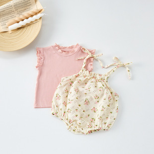 Summer Baby's Out-of-the-Body Bag Fat Clothes Girl's Baby's Cool Vest Floral Sling Suspenders suit