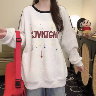 Autumn and Winter Letter Trendy Brand Printed Women's Korean-style Loose 100.00kg plus size Top
