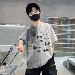 Cotton Children's Wear for Students Boys Short-sleeved T-shirt Summer Printed New Children's Baby Half-sleeved Top Mid-Big Children's Trendy T-shirt