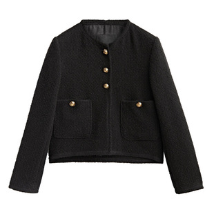 BM & MD & ZA Autumn New Women's Button Design Texture Casual Top Solid Color Fashion Crewneck Jacket Women