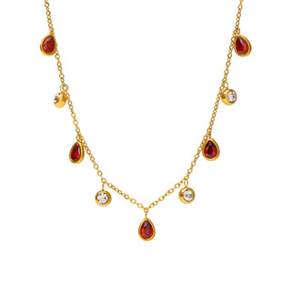 Sugar Water Drop Tassel Magic Color Rhinestone Clavicle Necklace European and American Niche High Grade Stainless Steel Plated 18k True Gold Jewelry