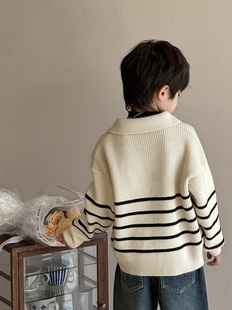 Children's Wear Boy's Sweater Cardigan Jacket Boy's Design Sense Autumn and Winter 2024 New Spring and Autumn Children's Sweater Trendy