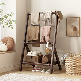 Household Floor Hanger Bedside Multifunctional Storage Hotel Bedside Bedside Storage Rack Folding Coat Rack for Homestay