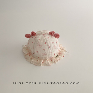 Baby Hat Spring and Summer Thin Sunshade Anti-sun Tight Fisherman Hat Baby Girl Sweet Bow Small Month-old Basin Hat