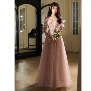 Pink French Evening Dress Women's 2024 New High-end Light Luxury Niche Banquet Host Adult dress Art Test