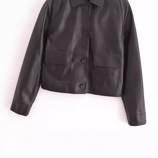 Amazon Europe and the United States cross-border wholesale 2024 autumn new women's black leather short long sleeve jacket coat women