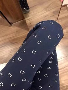 South Korea niche design blue smiley pants skinny pants slimming long legs girls casual pants autumn and winter