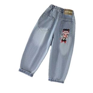 Boys and Girls 2025 Spring Denim Wide Leg Pants Children's Jeans Thin Straight Leg Pants High Waist Soft and Comfortable