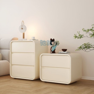 fLE Simple Modern Bedside Table Cream Bedside Cabinet Solid Wood Storage New Entry Luxury Bedroom Small Storage Household