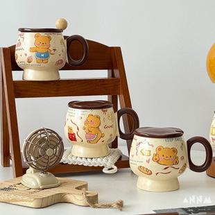Cartoon Cup Mug High Color Value Cute Ceramic with Lid Household Water Cup Milk Birthday Ceramic Cup