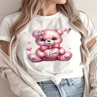 Cross Border in stock Women's Summer T-shirt Printed Fashion Casual Cute Short Sleeve Women's Eyes Printed Short Sleeve T-Shirt