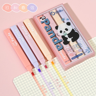 High Yan Value Panda Highlighter Students Draw Key Marking Pen 4 Stationery Small Gift Soft Head Eye Protection Marking Pen