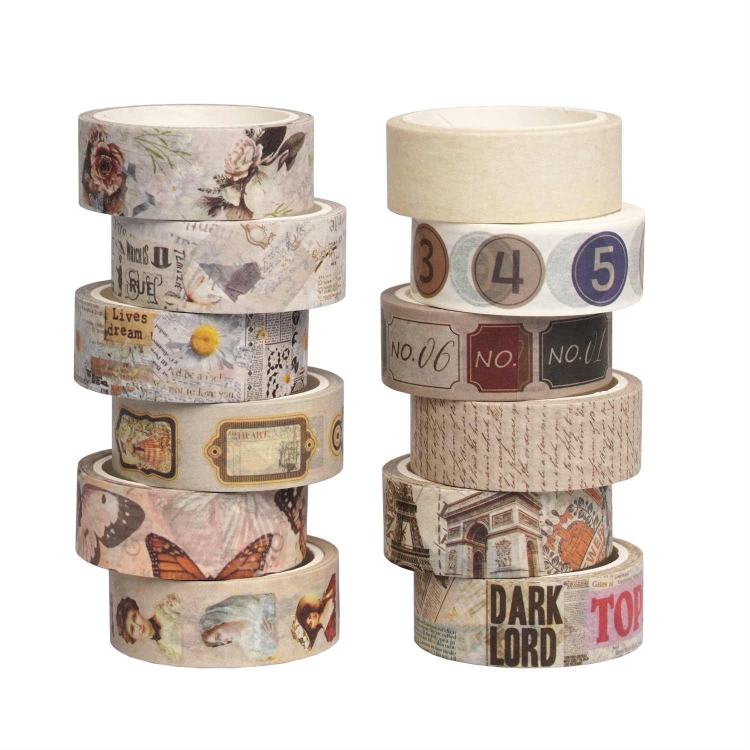 Cross-Border Stickers, Vintage Newspaper 12 Rolls and Washi Tape, European and American Style DIY Decorative Journal Tape for Export