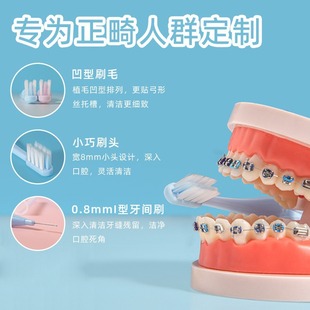 Special interdental brush for orthodontic toothbrush compact concave toothbrush small fresh double support special-shaped flat hole U-shaped soft brush