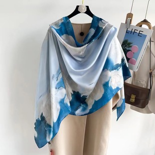 Fashion Autumn and Winter New Korean Style Magnolia Scarf Warm Scarf Silk Fancy Fashionable Gauze Scarf Spring and Autumn Shawl