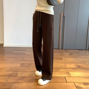 One for the winter! Thick One-piece Velvet Wool Soft Waxy Dense Wide-width Austrian Loose Waist Drawstring fleece-lined Wide-leg Pants