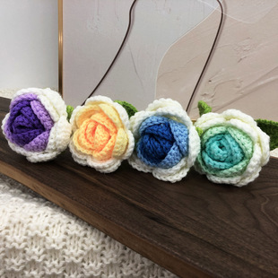 Finished hand-woven imitation rose fake flowers DIY crochet soft bouquet festival home furnishings art