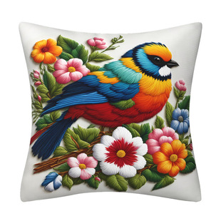 Polyester digital printing pillow case 3D three-dimensional imitation embroidery flower birds decorative pillow case cushion cover wholesale