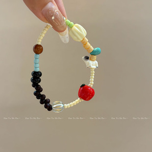 Children's Fun Color Dopamine Beaded Puppy Bracelet Cute Cartoon Dachshund Stretch Bracelet Fashion Student Bracelet