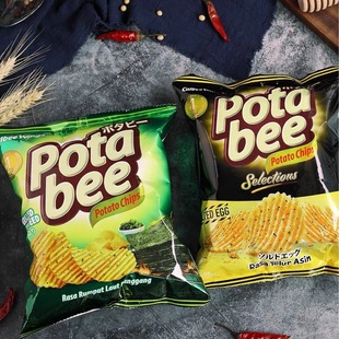Indonesia Kalobi Calbee Potabi Roasted Seaweed Salted Egg Potato Chips Puffed Food Snacks 68g * 12 Pack