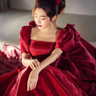 Toast Dress Bride's Spring Wine Red Wedding Engagement Dress Small Pregnant Women's Evening Dress Female Princess at large