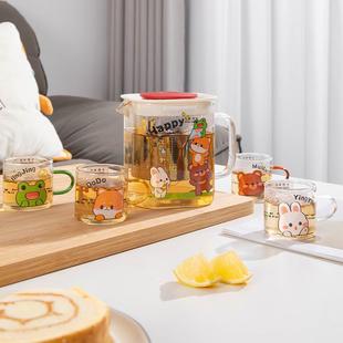 New Year Gift Ins Wind Tea Set High Borosilicate Heat Resistant Cartoon Soaking Teapot Cold Water Cup suit One Pot Four Cups Household