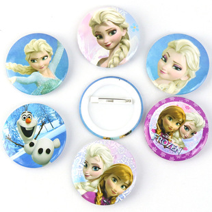 Cross-border Children's Cartoon Frozen Aisha Anna Round Student Schoolbag with Pendant Badge Tinplate Badge