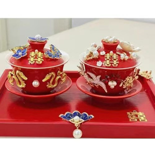 Wedding Teacup Wedding Supplies Accompanying Cups Diy Hand-made Decorative Ceramic Cover Bowl Teaholding Teaholding