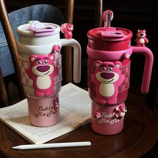 Strawberry Bear Big Mac Ice Mug Girls 2024 New Large Capacity Office Straw Cup with Handle