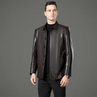 Counter Men's Genuine Leather Business Casual Single Leather Men's Jacket Loose Down Warm Dad's Leather Jacket