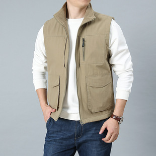 Men's Autumn and Winter New Multi-pocket Vest Fleece-lined Double-sided Fishing Vest Casual Vest 2006A