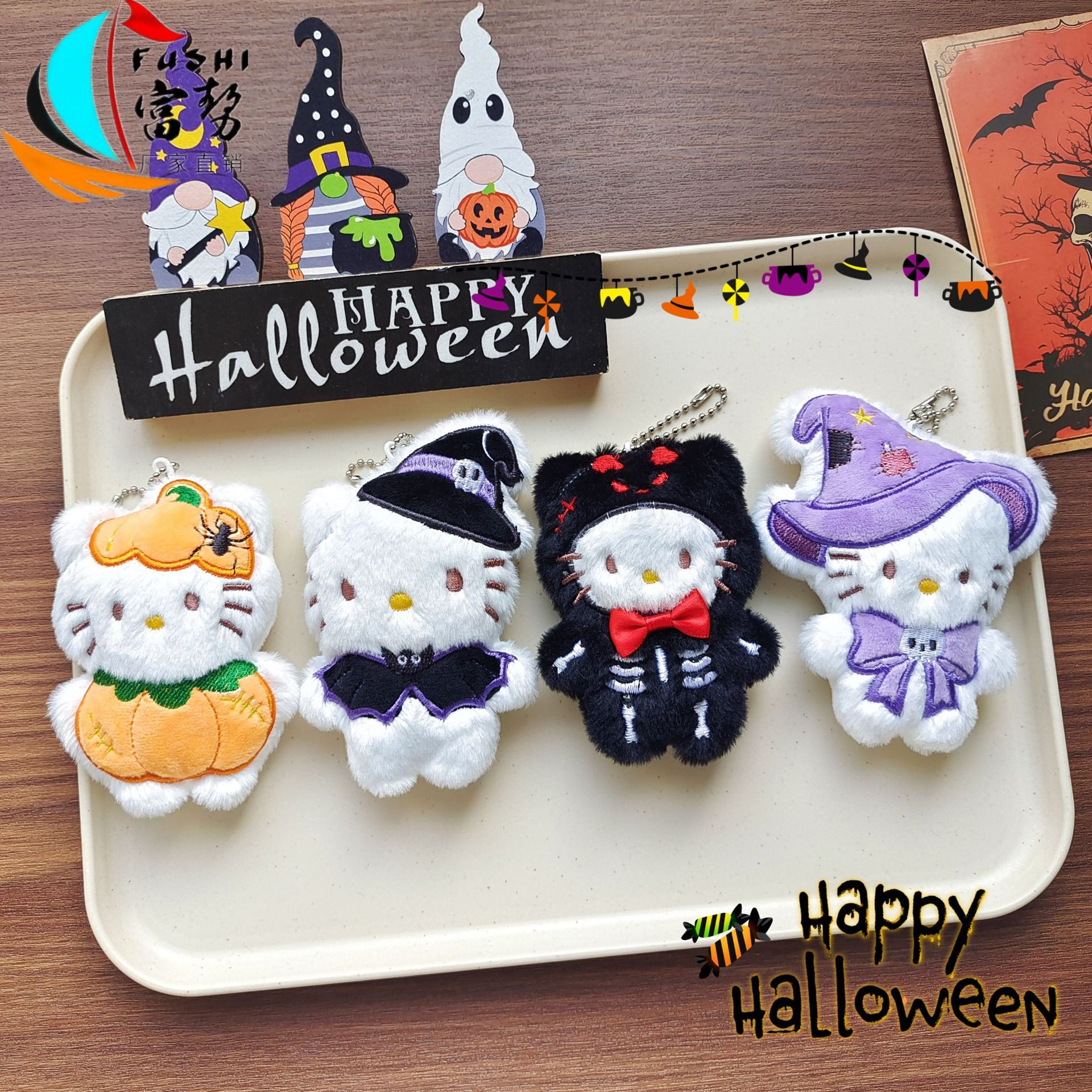 Original Halloween Plush Doll Pendant, Personalized Cartoon Kt Cat Cross-Dressing Doll, Holiday Gift Bag Pendant