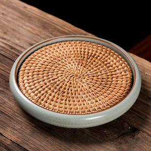 Ceramic Ru Kiln Pot Bearing Cushion Rattan Pot Tea Bearing Base Japanese Style Pot Bracket Tea Set Accessories Tea Ceremony Zero Matching Dry Brew Table