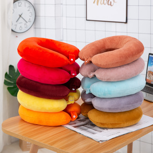 Solid color neck pillow U-shaped pillow pp cotton driving travel neck pillow printed logo office lunch break pillow U-shaped pillow wholesale
