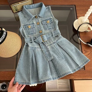 2025 Girls Denim dress Summer New Children Sleeveless Vest Princess Dress Girls Korean Short Skirt