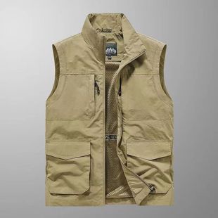 Foreign trade men's double-sided wear multi-pocket vest men's winter fleece-lined waistcoat plus size polar fleece vest coat