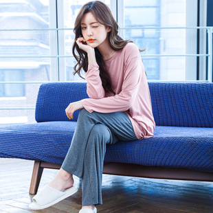 Factory Direct Spring and Summer Round Neck Long Sleeve Modal Cotton Pajamas Women's Suit Loose Slim Outer Wear Home Clothes