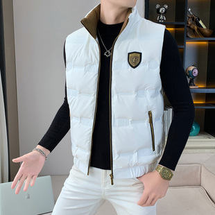 2024 winter men's down vest European goods stand collar down vest men's bright face wash-free letters fashion trend