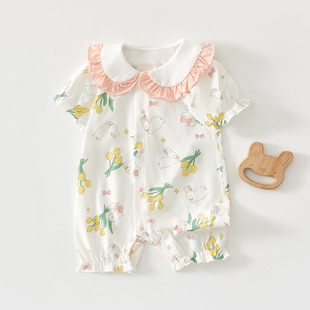 Newborn Clothes, Baby Short-Sleeved Jumpsuits, Summer Thin Cotton Jumpsuits for Men and Women, Baby Cotton Jumpsuits, Boneless Pajamas