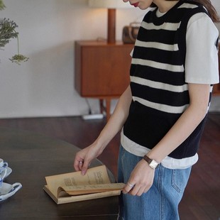DAILY CLOSET Early Autumn Overlapping and Wearing Korean Striped Knitted Vest Pullover Vest Women's 4029