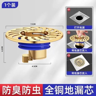 Brass Anti-odor Floor Drain Core, Universal Floor Drain Outlet, Vertical Drainage, Large Displacement with Hair Blocking Net, Anti-blocking, Insect-proof and Odor-proof